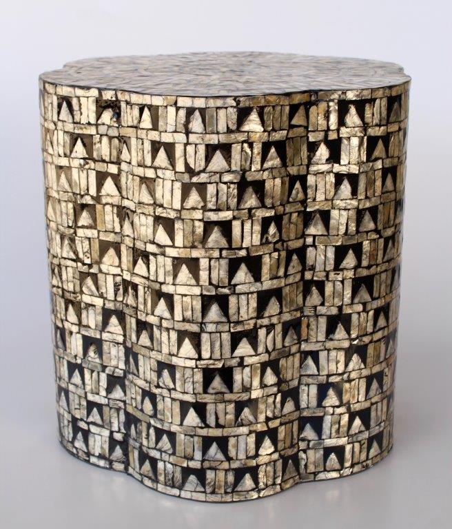 Black & Silver Stripe Capiz Garden Stool